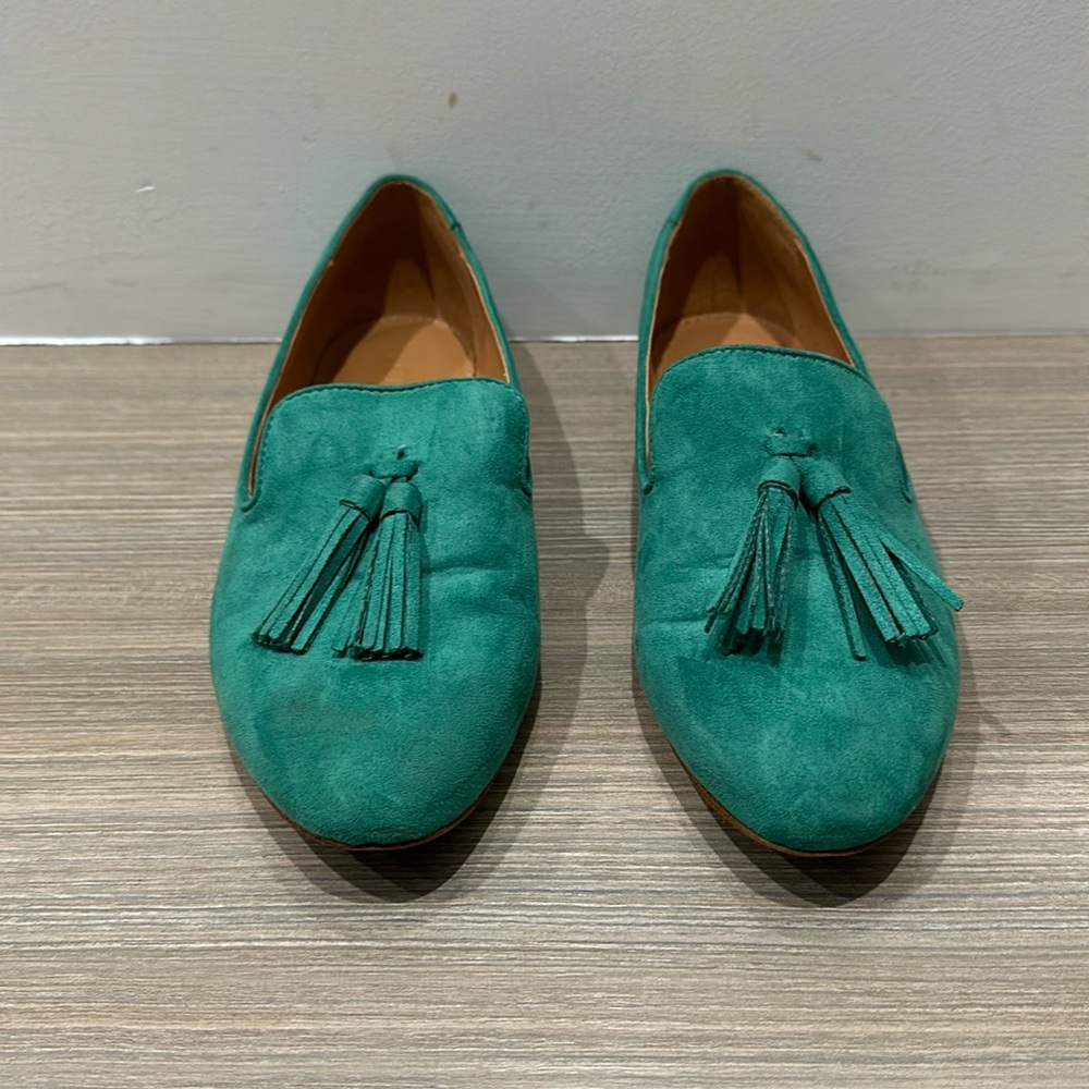 J Crew Green Tassel Loafers
